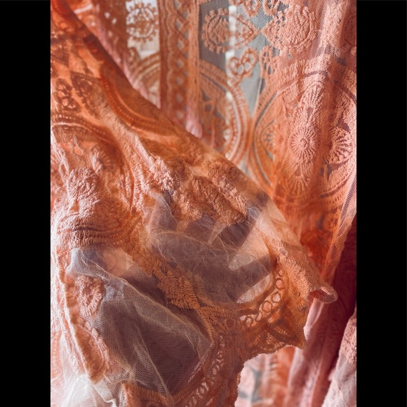 Peachy Cream Boho Scalloped Embroidered Malie Kimono Duster, Cotton Lace Robe - Picture 7 of 9
